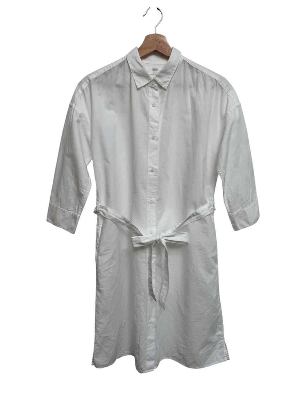 Uniqlo Cotton Linen Blend Shirt Dress Women’s XS Crisp White Preppy Classic